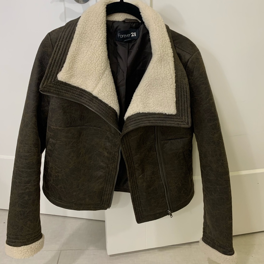 Forever 21 sherpa brown faux leather jacket